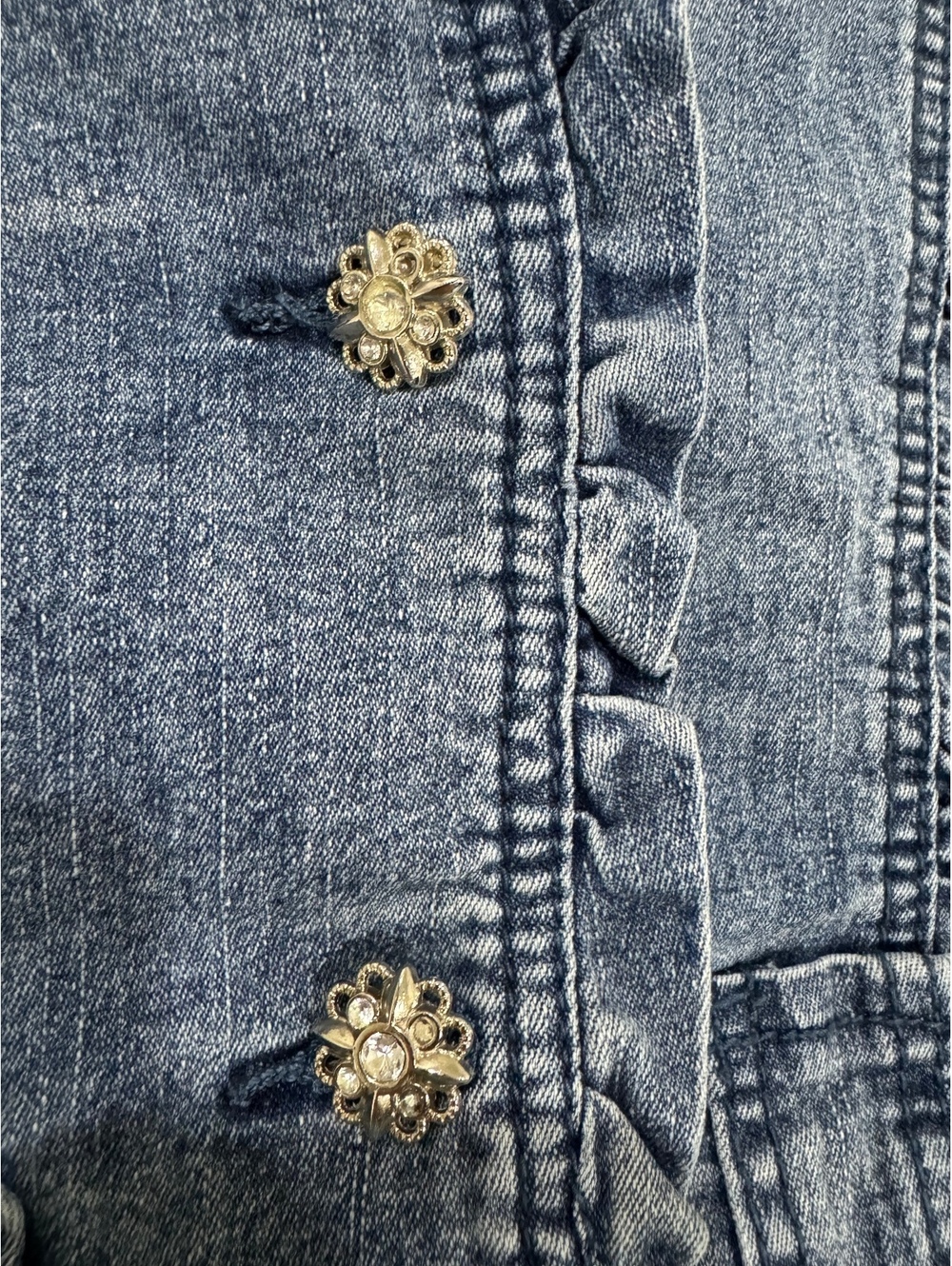 Y2K Jeanbay Ruffle Denim Blazer Jacket Medium Rhinestone Button Western Coquette - Picture 5 of 9